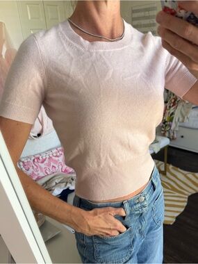 J. Crew Pale Pink NWT Shrunken Short-Sleeve Crop Top 100% Cashmere